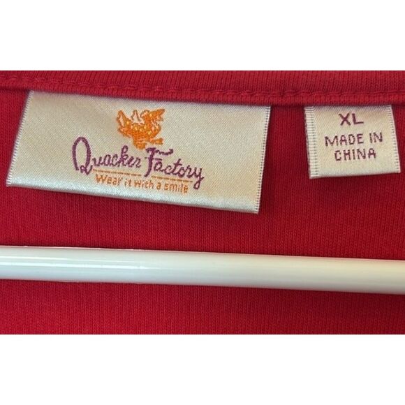 Quacker Factory Red Blouse Womens Size XL Rhinestone Bling Neckline 3/4 Sleeve - Picture 3 of 3